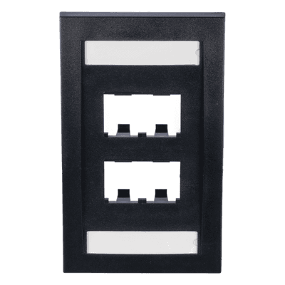 Placa de Pared Vertical / 4 Puertos Mini-Com / Con Espacio para Etiquetas / 2.75 x 4.5 pulg. / Perfil Elevado / Negro CFPE4BLY PANDUIT