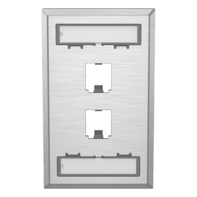 Placa de Pared Vertical / Acero Inoxidable Grado 304 / 2 Puertos Mini-Com / 2.75 x 4.5 in / Espacios para Etiquetas