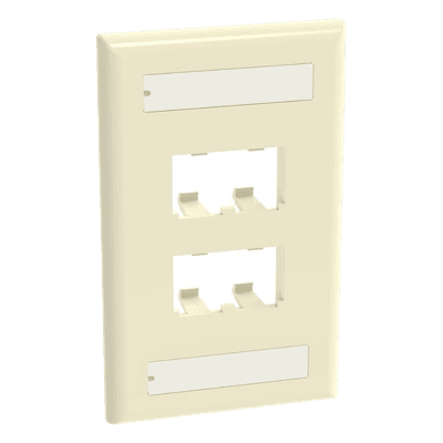 Placa de Pared Vertical / 4 Puertos Mini-Com / Diseño Plano / Con Espacios para Etiquetas / 2.75 x 4.5 in / ABS Marfil CFPL4EIY PANDUIT