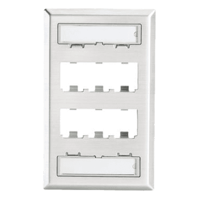 Placa de Pared Vertical / 6 Puertos Mini-Com / Acero Inoxidable Grado 304 / 69.8 x 114.3 mm / 2.75 x 4.5 in