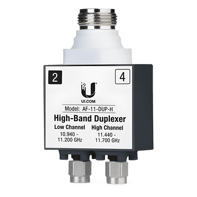 Duplexer / 11 GHz Banda Licenciada / Alta 10.940-11.200 GHz y 11.440-11.700 GHz / PoE 50VDC / SMA+N-Type / -40 a 55°C AF-11-DUP-H UBIQUITI