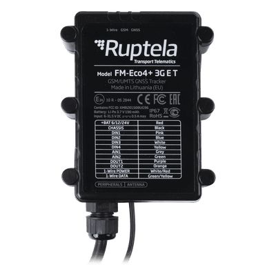 Localizador vehicular 3G / Antena Satelital Externa / Contra agua y polvo IP67 / RFID / Apagado de motor a distancia / Anti Jammer ECO4PLUS3GET RUPTELA