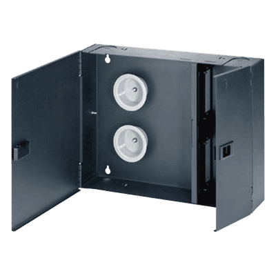 Caja de Conexión de Fibra Óptica / Montaje en Pared / 96 Fibras / 4 Placas Acopladoras / Color Negro