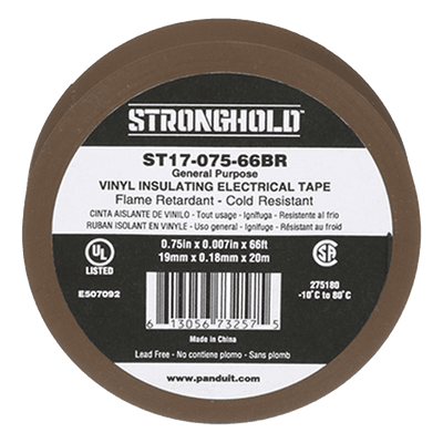 Cinta Aislante Eléctrica / PVC 0.18 mm / 19 mm x 20.12 m (66 ft) / 600V / Ignífuga UL 510 / -10°C a 80°C ST17-075-66BR PANDUIT
