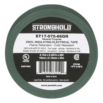 Cinta Aislante Eléctrica / PVC 0.18 mm / 19 mm x 20.12 m (66 ft) / 600V / -10°C a 80°C / Verde ST17-075-66GR PANDUIT