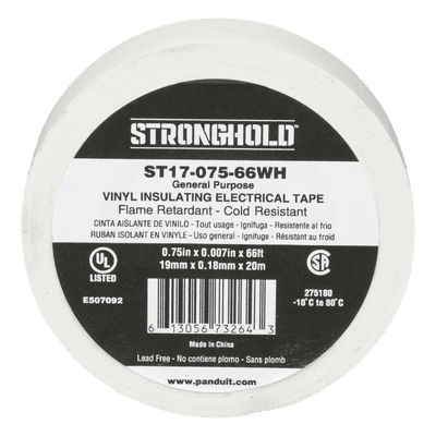 Cinta Aislante Eléctrica / PVC 0.18 mm / 19 mm x 20.12 m (66 ft) / 600V / UL 510 / -10°C a 80°C / Interior-Exterior ST17-075-66WH PANDUIT