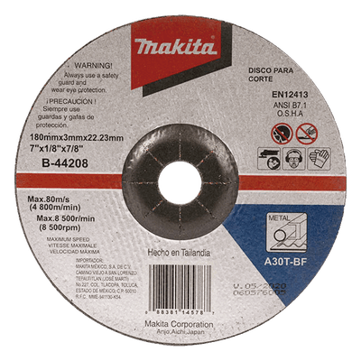 Disco de corte para metal / 7" (178 mm) / Velocidad máxima 80 m/s / Uso en metales duros B-44208 MAKITA