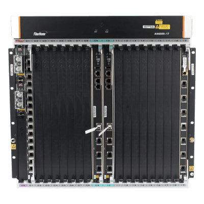 OLT Carrier Class Modular / 16 Ranuras de Servicio / 240 Puertos GPON o 120 XGPON / 6.8T Switching / 200G Slot Bandwidth / 16,000 ONTs / Rack 21" AN6000-17 FIBERHOME