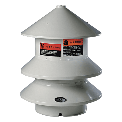 Sirena industrial omnidireccional / 102 dBC @ 30.5 m (100 pies) / Alcance 305 m (1000 pies) / Motor 2 HP 120-240V CA/CC / Montaje 10.7-12.2 m (35-40 pies) MODEL2 FEDERAL SIGNAL INDUSTRIAL