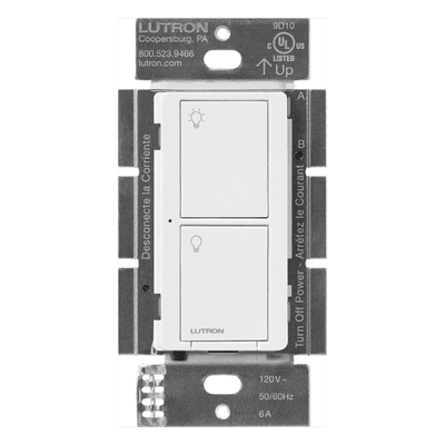 Interruptor On/Off Inalámbrico de Pared / 6 A LED o Fluorescente / 720 W Incandescente / 120 V / Control Pico Directo / Ventiladores 3.6 A PD6ANSWH LUTRON CASETA WIRELESS