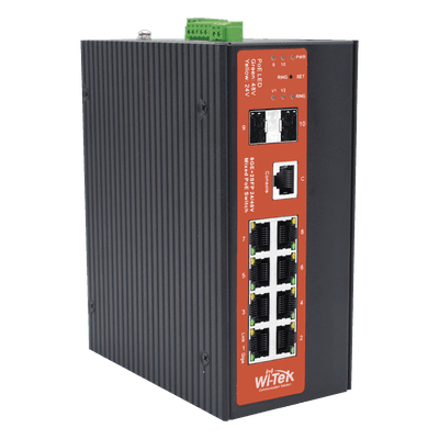 Switch Industrial Administrable Gigabit con 2 Puertos PoE bt + 6 Puertos PoE af/at o 24 V Pasivo + 2 SFP Gigabit, 240 W WI-PMS310GF-ALIEN-I WI-TEK