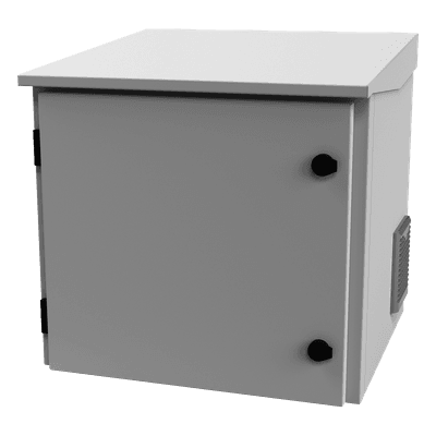 Gabinete de Exterior con Rack 19" / 9U / Ventiladores con Termostato Ajustable / Acero Galvanizado / Gabinete Armado