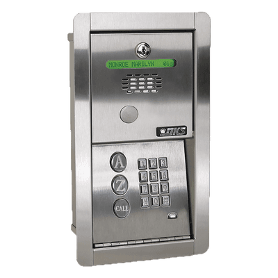Audioportero telefónico / Directorio 100 números / Control 2 puertas / Empotrable / Marcación 16 dígitos / Línea analógica o digital 1802-091 DKS DOORKING