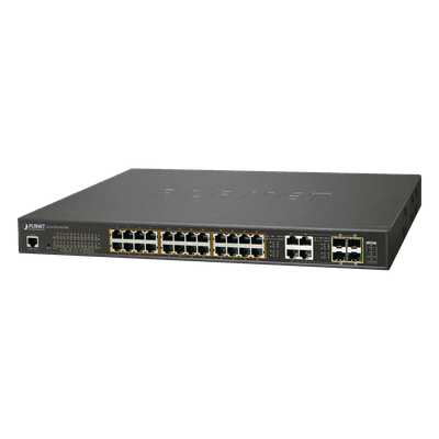 Switch Administrable / 24 Puertos Gigabit Ultra PoE 60W / 4 Puertos Combo TP/SFP / 600W / IPv6 Dual Stack / L2-L4 GS-4210-24UP4C PLANET