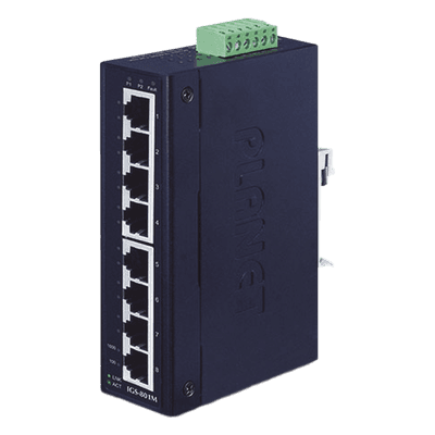 Switch Industrial Administrable / 8 Puertos Gigabit / Capa 2 / Doble Alimentación Redundante / Temperatura -40 a 75°C / Alarma por Relé IGS-801M PLANET