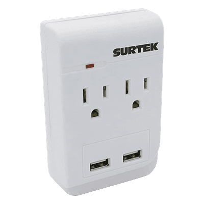 Multicontacto / 2 Salidas AC Aterrizadas / 2 Puertos USB / 15A / 300J / 4.57 x 3.78 x 1.10 pulgadas SYS-136205 SURTEK