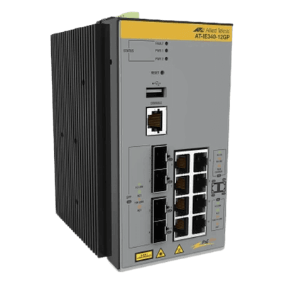 Switch Industrial PoE+ Capa 3 / 8 Puertos Gigabit PoE+ / 4 SFP / Recuperación <50 ms / -40°C a 75°C AT-IE340-12GP-80 ALLIED TELESIS
