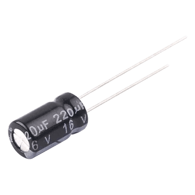 Capacitor Electrolítico Radial / 220 µF / 16 Vcc / 105 °C / 6.3 x 11 mm CE220/16V SYSCOM