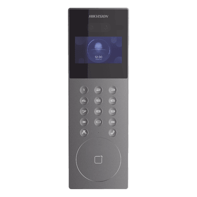 Videoportero IP Multiapartamento / 1080p HD / Reconocimiento Facial IA / Pantalla 4.3' / 5,000 Rostros / 25,000 Tarjetas / IP65 / 500 Departamentos / 9 Frentes de Calle DS-KD9203-E6 HIKVISION