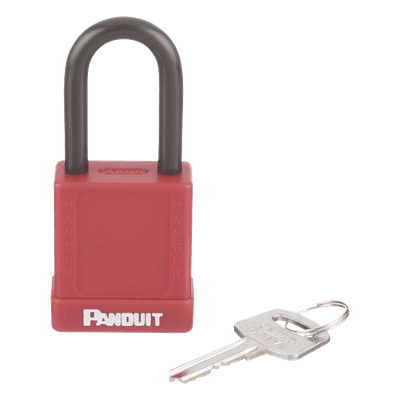 Candado de Bloqueo LOTO / Llave Única / Dieléctrico / Grillete Acero 38.1 mm / Cuerpo Aluminio 45x20x40 mm / Color Rojo PSL-8 PANDUIT