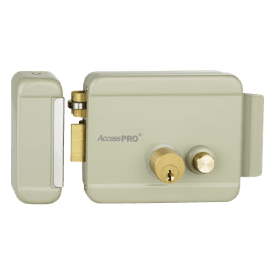 Cerradura Eléctrica con Botón de Salida / Doble Cerrojo / 12 VCA 2.5 A / Pulsos de 2 Seg / Exterior Izquierda ACCESSRIMBL ACCESSPRO