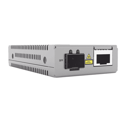 Convertidor de medios SFP+ a 10G RJ45 / Baja latencia 802.1Q / Paquetes jumbo 10 KB / Diseño compacto / Alimentación 12 VCC / TAA AT-MMC10GT/SP-960 ALLIED TELESIS