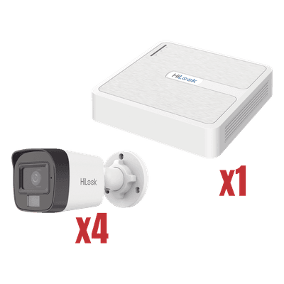 Kit de Videovigilancia IP / 4 Megapixel / NVR 4 Canales PoE / 4 Cámaras Bala / Dual Light / Audio / H.265+ KIP2MP/4B HiLook by HIKVISION