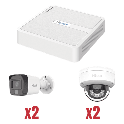 Kit de Videovigilancia IP / NVR 4 Canales PoE / 2 Cámaras Bala + 2 Cámaras Domo / 2 Megapixel / IR 30 m (98.4 ft) / Dual Light / 101° Ángulo de Visión KIP2MP/2B2D HiLook by HIKVISION