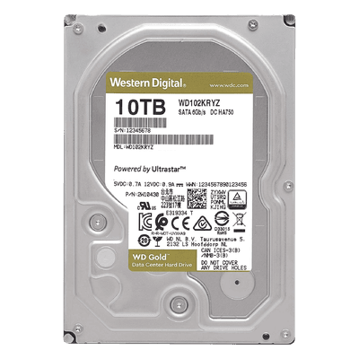 Disco Duro Gold de 10 TB / 7200 RPM / Optimizado para NAS, RAID, Data Center y NVRs de Gran Capacidad / Uso 24-7 / Proteccion Antivibración / 5 Años de Garantia / HelioSeal WD102KRYZ Western Digital (WD)