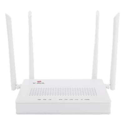 ONU Dual G/EPON / Wi-Fi AC Doble Banda / 2x LAN Gigabit / 1x FXS / 4 Antenas 5 dBi / 12V 1A HG323D-AC V-SOL