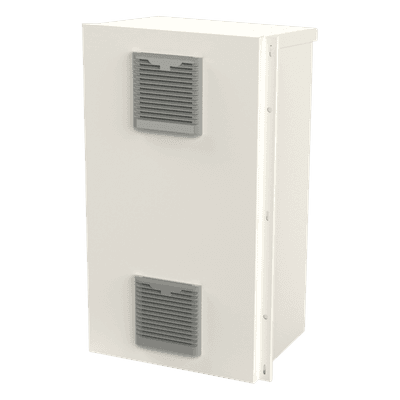 Gabinete Acero Galv. para 2 Baterías PL110D12 (400 x 730 x 300mm). Puerta Ventilada. Acc. para piso o poste No incluidos. EI-PCB-40-73-30VDK EPCOM INDUSTRIAL