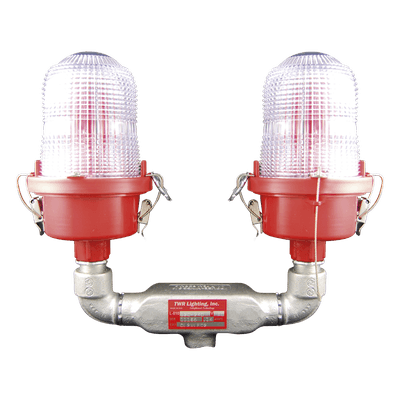 Luz de Obstáculo Doble / LED Rojo e Infrarrojo / 120-240 VAC / 32.5 CD / IR 4mW/sr @ 850nm / Base Valox / Lente Fresnel Acrílico / -55°C a 55°C OL2-VLED-3IR TWR