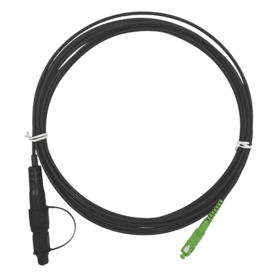 Jumper de Fibra Óptica / SC/APC a Caja FDP460 / Redondo / 5 m (16.40 ft) / Forro 3 mm / G657A2 / Negro / Simplex OFC-S1-BK-SA-H1A-30-5-2601 FIBERHOME