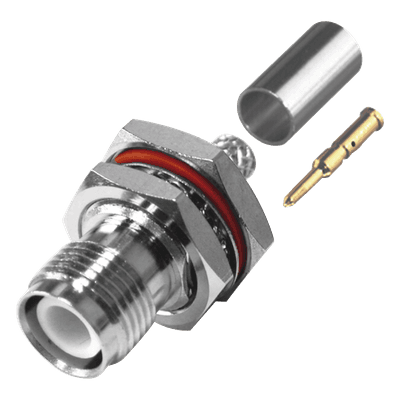Conector TNC Hembra Inverso / Montaje Trasero Panel D-Plano / Hermético Anillo Plegable / RG-142/U / Níquel-Oro-Teflón RP-1212-C1 RF INDUSTRIES,LTD