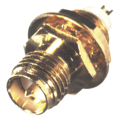 Conector SMA Hembra Inverso / Montaje Frontal Panel / D-Plano / Soldable / Bronce Oro / Teflón RP-3251-1 RF INDUSTRIES,LTD