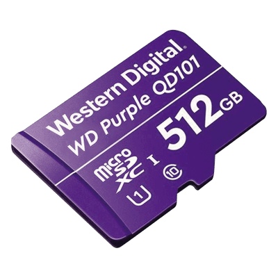 Memoria microSD de 512 GB PURPLE, Especializada Para Videovigilancia, 10 VECES MAYOR DURACIÓN, 3 AÑOS DE GARANTIA WD512MSD Western Digital (WD)