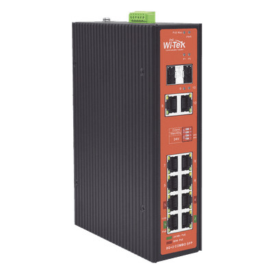 Switch PoE Industrial / 8 Puertos Gigabit + 2 SFP Combo / Extensión 250 m (820 ft) / PoE 300W / Protección 6 kV / -40°C a 80°C / Alimentación Dual 12-57 VCC WI-PS310GF-I-V2 WI-TEK