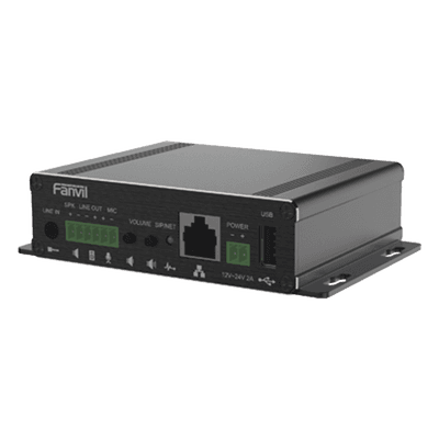 Gateway IP/SIP para Voceo / Amplificador Integrado 30 W / Entrada Audio 3.5 mm / Reproducción MP3 vía USB y TF / PoE 802.3af / 2 Líneas SIP / Códec Opus PA3F FANVIL