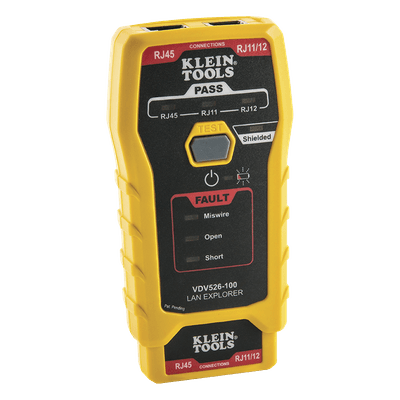 Probador de Cables de Red / Prueba Cat3, Cat5e, Cat6/6a / Transmisor Remoto Integrado / LED de Estado / Batería 9V 80 h / 116 g VDV526-100 KLEIN TOOLS
