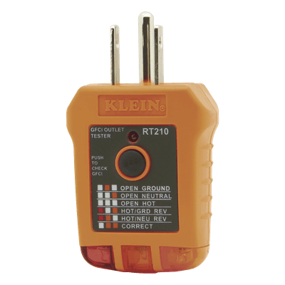 Probador de Tomacorrientes / GFCI / Indicación LED / 110/125 VCA / 2 m (6.6 ft) Resistente a Caídas / 0°C a 40°C RT-210 KLEIN TOOLS