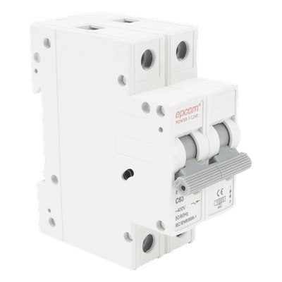 Protección Térmica/ Interruptor 2P, 63 A, Corriente Alterna 400 Vca para Aplicación Fotovoltaica Montaje Riel DIN FE7632PC63 EPCOM POWERLINE