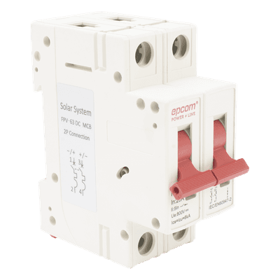 Interruptor Termomagnético DC / 2 Polos / 20 A / 800 VCC / Curva C / 6 kA / Riel DIN FPV632PC20 EPCOM POWERLINE