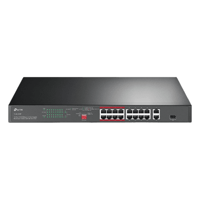 Switch PoE+ No Administrable / 16 Puertos 10/100 Mbps / 2 Puertos Gigabit RJ45 / 1 Puerto SFP / PoE Extendido 250 m (820.2 ft) / 150 W / Aislamiento de Tráfico TL-SL1218P TP-LINK