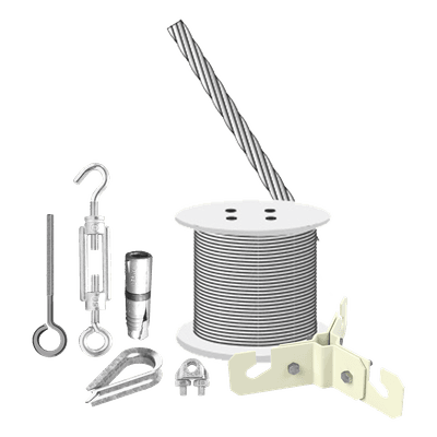 Kit de Sujeción de Mástil a Piso de Concreto / 3 m (9.8 ft) / Retenida 7 Hilos 1/8 / Tensor Gancho-Argolla / Taquetes Expansivos 3/8