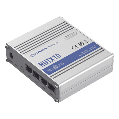 Router Industrial WiFi 5 VPN / 802.11ac Dual Band / 4 Puertos Gigabit / Quad-Core 717 MHz / PoE 9-50 VDC / -40°C a 75°C (-40°F a 167°F) RUTX10 TELTONIKA