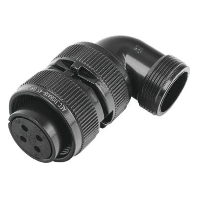 Conector Hembra en Ángulo Recto / 4 Contactos / Terminales Soldables / AWG 14-12 / Cuerpo Plateado Negro / Aislante Delrin / 90° E/MS3108A18-4S EPCOM INDUSTRIAL