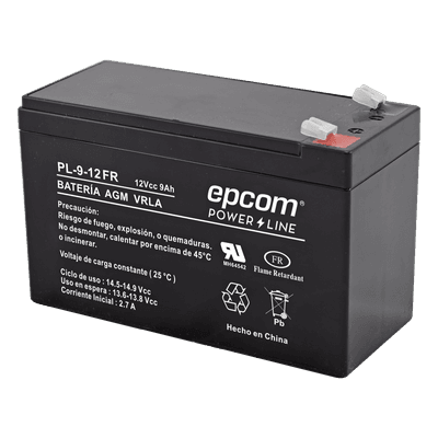 Batería de Respaldo AGM-VRLA / 12 Vcc / 9 Ah / Certificación UL / Retardante a la Flama / Terminales F1 PL-9-12FR EPCOM POWERLINE