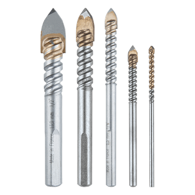 Juego de Brocas para Vidrio y Cerámica / 5 Piezas / 1/8" a 1/2" / Eje 3 Lados Planos y Redondo / Uso Mojado o Seco B-68993 MAKITA