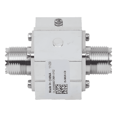Protector RF Coaxial / Rango 1.5 a 700 MHz / Supresión 20 kA / Potencia HF 2 kW / Conectores UHF Hembra / Ceja Lateral IS-50UX-CO POLYPHASER