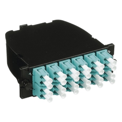 Casete de Fibra Óptica / OM3 24 Fibras / MPO a 12 LC Duplex / Polaridad Método A / Pérdida ≤0.75 dB / 3.5x4.2x1.4 in FC2XN-24-10AS PANDUIT